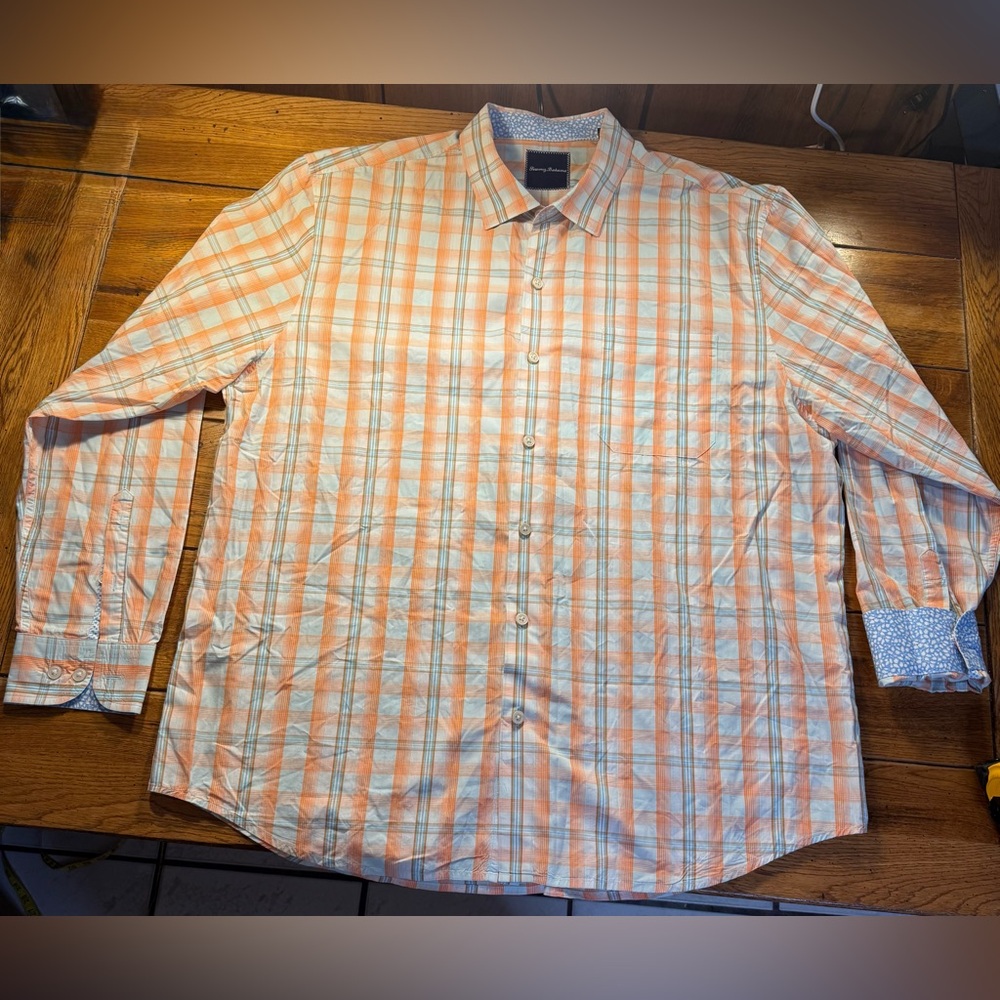 Tommy Bahama orange plaid Button Down LL Shirt